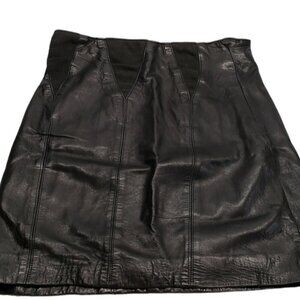 Vintage Jean-Claude Poitras Real Lamb Skin Leather Skirt Black Mini Bac…